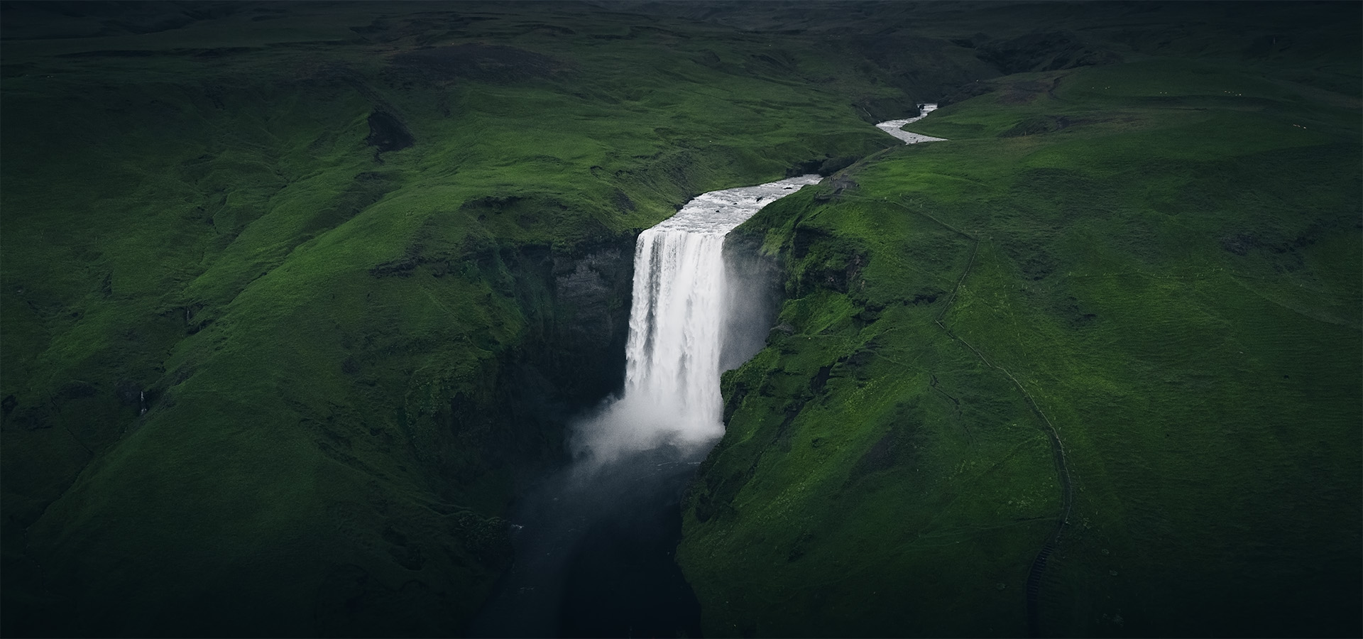 Skogafoss waterfall aerial view